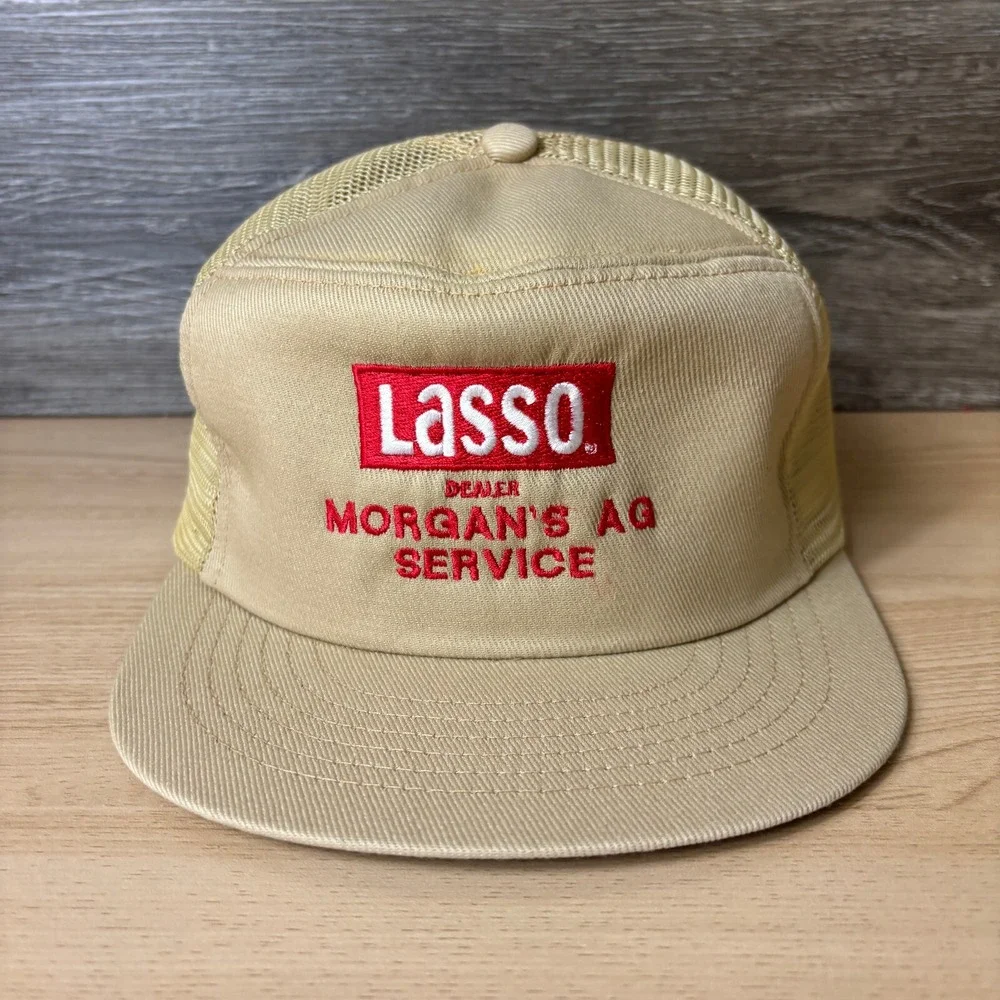 Vintage Lasso Hat Cap Snap Back Brown Morgans‎ AG Service Trucker Swingster 80s